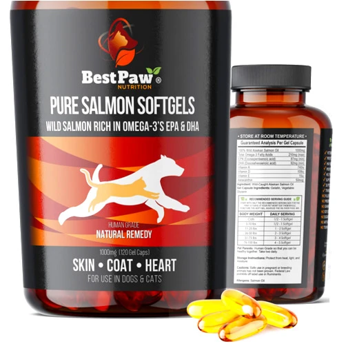 Best Paw Nutrition Pure Wild Alaskan Salmon Oil for Dogs & Cats Allergy, Dry Itchy Skin, Hotspots, & Joint Pain Relief