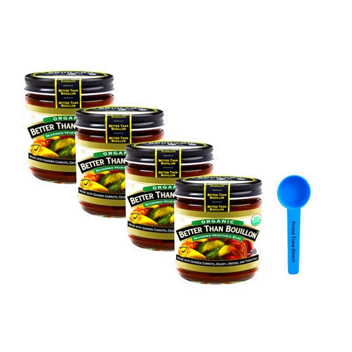 Better Than Bouillon Organic Seasoned Vegetable Base 8 oz (Pack of 4) Bundle with PrimeTime Direct Teaspoon Scoop with BTB Authenticity Seal