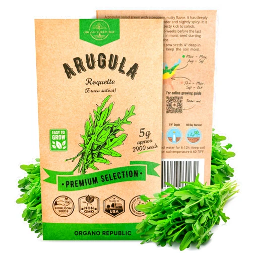 Organo Republic Arugula Roquette Seeds Pack 5G - Over 2900 Non-GMO Heirloom Arugula Seeds for Planting Greens in Individual Seed Packet, Greens Seeds for Planting Home Garden Indoor & Outdoor Garden