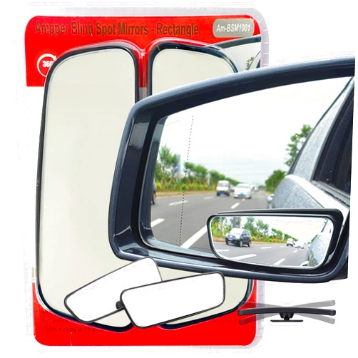 Ampper Rectangle Blind Spot Mirror, HD Glass ABS Housing Convex Wide Angle Rearview Blindspot Car Mirror for Car SUV and Truck (Framed, Pack of 2)