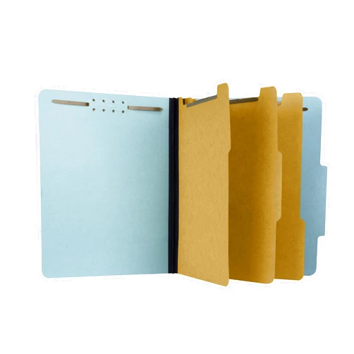 The File King Three Divider Pressboard Classification Light Blue File Folder - Letter Size | Box of 10 | 2/5 ROC Top Tab | 3” Expansion | Eight 2-Inch Fastener Prongs | Made in USA