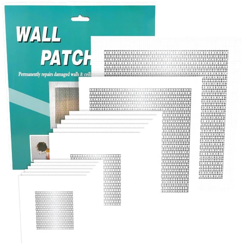 NQEUEPN 14pcs Drywall Repair Kits, 2/4/6/8 Inch Self Adhesive Fiberglass Mesh Dry Wall Patches Aluminum Sheet Plaster Wall Hole Repair Patches for Quick Fix Broken Walls Repair or Ceiling Filler