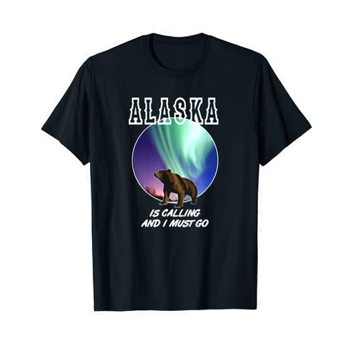 Alaska is calling, I must go Northern Lights Grizzly Bear T-Shirt