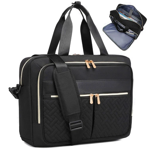 BAVERGE Briefcase for Women,15.6/17.3 Inch Water-Resistant Laptop Bag,Shoulder Messenger Bag Padded,Carry On Laptop Case with Compartment for Business Work(Black)