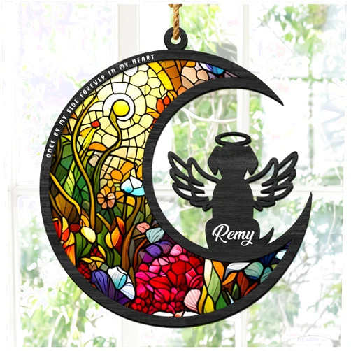 BOBI CARE Dog Memorial Suncatcher, Personalized with Name Date Suncatcher, Pet Loss, Stained Glass Light Catcher, Gifts for Dog Lovers, Memorial Ornament Loss of Pet Sympathy Gift