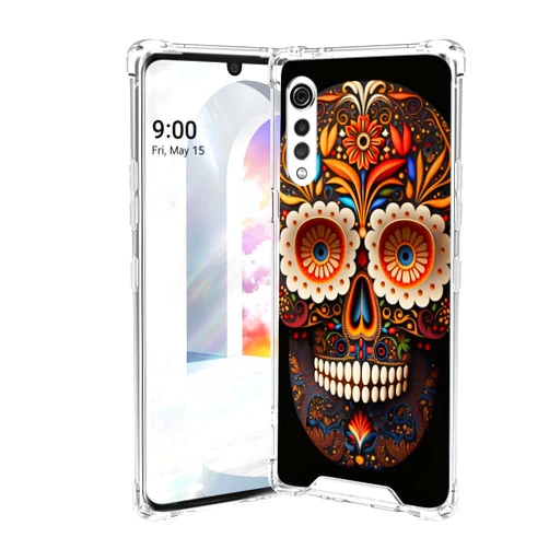 KUAVETO Clear Case for LG Velvet 5G Designer Sugar Skull Art-35 Design Shock-Resistant Anti-Fall Protective Transparent Shell for LG Velvet 5G