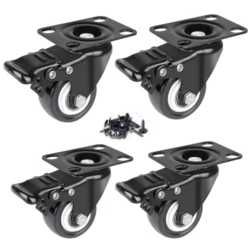 8T8 Swivel Plate Caster Wheels 2 Inch, Set of 4, Heavy Duty Industrial Casters with Brake, No Noise Locking Casters with Polyurethane (PU) Wheels, Castors