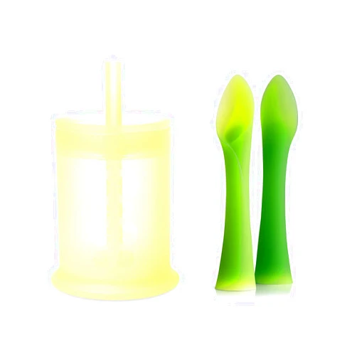 Olababy 100% Silicone Training Cup with Straw Lid (Lemon) and Training Spoon Set Bundle