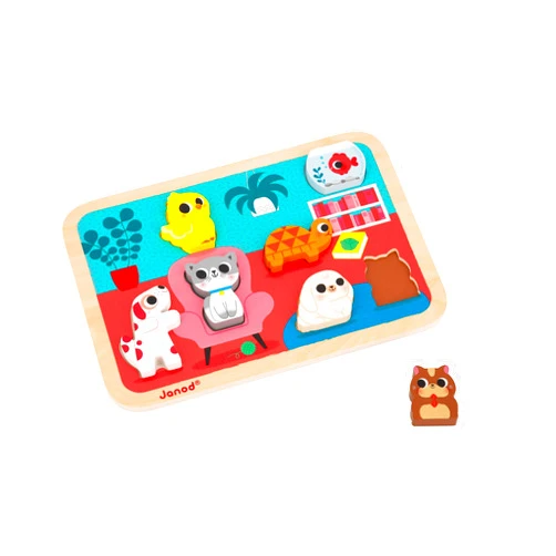 Janod - Pets Chunky Puzzle 7 Pieces - Toddler Playtime - Enhances Motor Skills - Safe Quality Materials - Encourages Imagination - Educational Animal Recognition