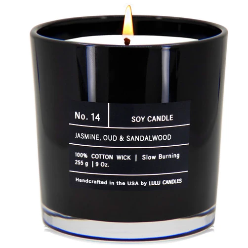 Lulu Candles | Jasmine, Oud & Sandalwood | Luxury Scented Soy Jar Candle | Hand Poured in The USA | Highly Scented & Long Lasting (9 Oz.)