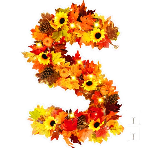Waipfaru Fall Garland with Lights - 5.7 Ft/Piece Lighted Sunflower Autumn Leaves Garland with Berry Pumpkin Decoration, Fall Flower Garland for Wedding Outdoor Mantle Thanksgiving Decor (1Pcs)