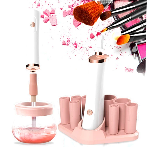 Shimsol Electric Makeup Brush Cleaner Dryer Machine, Automatic Brush Spinner with 8 Different Size Rubber Collars, Super-Fast Wash and Dry, Makeup Artist Must Haves (White)