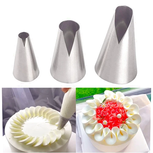Suuker 3 Pieces Russian Piping Tips Set,V-shaped Wave Cake Decorating Nozzles Tips Piping Kit for Pastry Cupcakes Cakes Cookies Decorating Stainless Steel Kitchen Gadgets