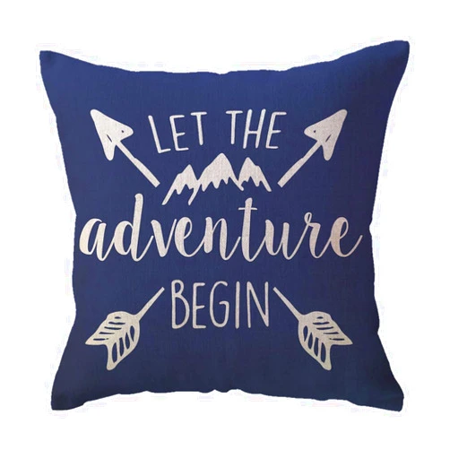 ULOVE LOVE YOURSELF Adventure Arrow Throw Pillow Covers Mountain Forest Pillowcases 18 x 18 Inch Let The Adventure Begin Decorative Cushion Covers for Cabin/Camper (Blue)