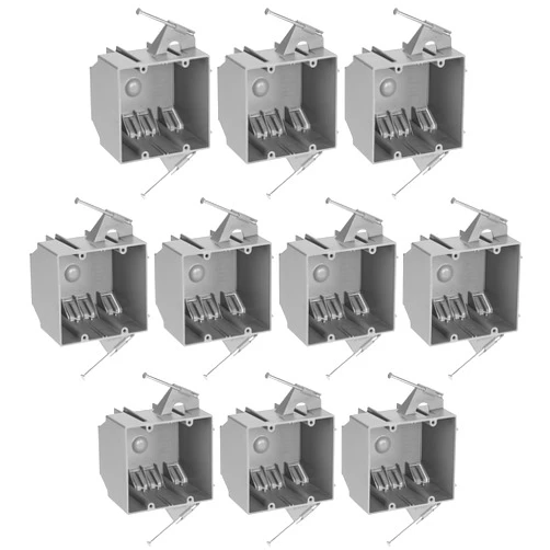 Maxxima 2 Gang 32.5 cu. in. PVC New Construction Electrical Switch and Outlet Junction Box, New Work Non-Metallic Electrical J-Box w/Nail, ETL Listed, 2 Hour Fire Rating, Gray, 10-Pack