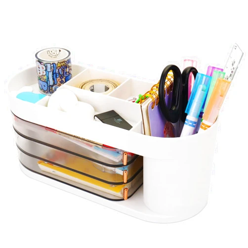 PurpleWillow Desktop Storage Organizer, Office storage box, Pen Pencil Card Box Holder, Desktop Organizer for Home, Office Supplies, Vanity Tabl (white)