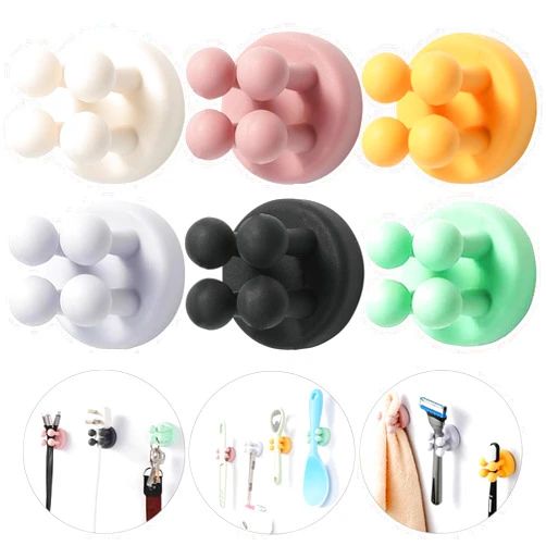 ZEZHOU iBetterLife Silicone Toothbrush Holders for Bathrooms - 6Pcs Razor Holder for Shower Wall Mounted Self Adhesive Multifunctional Cute Hook for Kids Hanging Tooth Brush for Kitchen Living Room Office