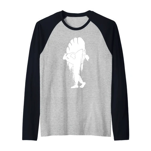 Bigfoot Playing Saxophone Player Gifts! Bigfoot Playing Saxophone Funny Sasquatch Footprint Sax Jazz Raglan Baseball Tee