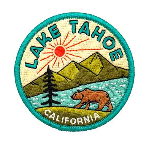 Hike and Draw Lake Tahoe Iron-on Embroidery Patch, 3''H x 3''W, Green