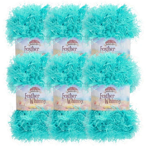 BambooMN JubileeYarn Feather Whimsy Eyelash Yarn - 50g/Skein Fine Polyester Fur - Teal - 6 Skeins