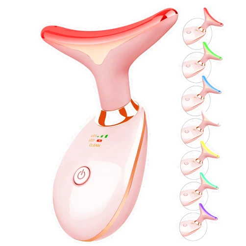 ELISHINE 7 Color Face and Neck Massager Light Therapy, Red Light Based Facial Massager for Skin Care, Firming, Smoothing (Rose Golden)