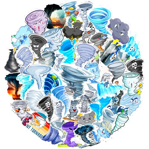 Lcnjscgo 50 PCS Tornado Stickers, Tornado Party Favors Birthday Party Decorations Supplies Gifts Waterproof Vinyl Stickers for Kids Teens Boys Girls for Water Bottle Laptop