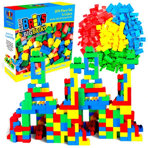 Strictly Briks Toy Large Building Blocks for Kids and Toddlers, Big Toy Building Set for Ages 3 and Up - Compatible with All Major Brands, Blue, Green, Red, and Yellow, 204 Pieces