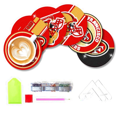 Aimeryup 6 Pcs Diamond Paintings Coasters Kits with Holder, DIY Football Diamond Art Coasters for Adults Kids, Diamond Dot Kits for San Francisco Craft Gifts