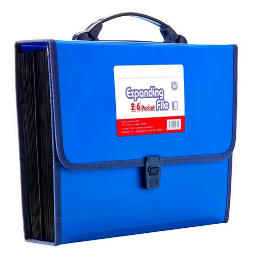 FANWU 26 Pockets Expanding File Accordion Folder with Handle - Letter A4 Paper Size - Expandable Large Plastic File Folder Wallet Monthly Portable Document Organizer with Flap & Buckle (Blue)