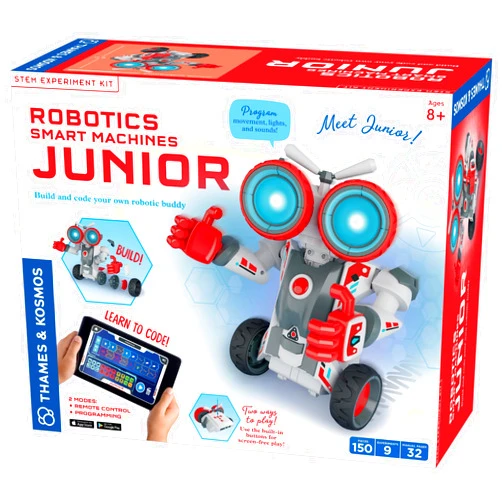 Thames & Kosmos Robotics Smart Machines Junior STEM Kit, Build & Code Your Robot’s Movements, Speed, Lights & Sounds, for Ages 8+, Use Screen-Free w/Built-in Buttons or via Block-Based Coding App