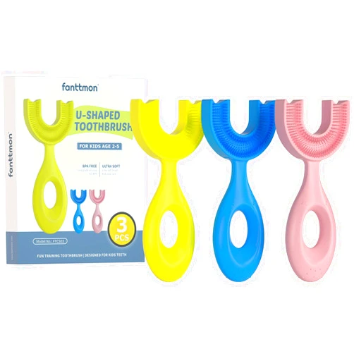 Fanttmon 3pcs U-Shaped Toddler Toothbrush Age 2-5, Kids Manual Wholer Mouth Toothbrushes