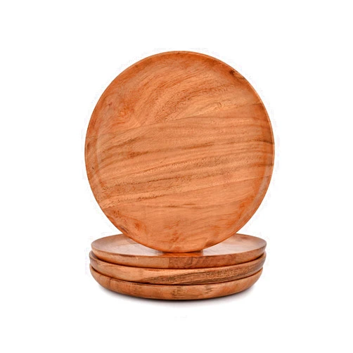 NIRMAN Acacia Wood Dinner Plates Set of 4 for Dishes Snack, Dessert Natural Wood Plates Serving Dinnerware Plate for Dinner (8