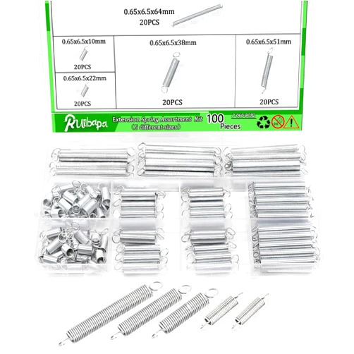 Ruibapa 100 PCS Extension Spring Assortment Kit 5 Different Sizes Zinc Plated Extension Springs for Home Repairs & DIY