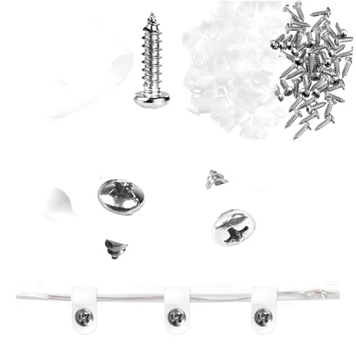 Nazuwke 100 Pack 1/5 Inch Rope Light Clips with Stainless Steel Screws, P-Style Rope Light Mounting Clips, Outdoor Light Clips for String Lights, Christmas Light Clips Cable Wire Clamps