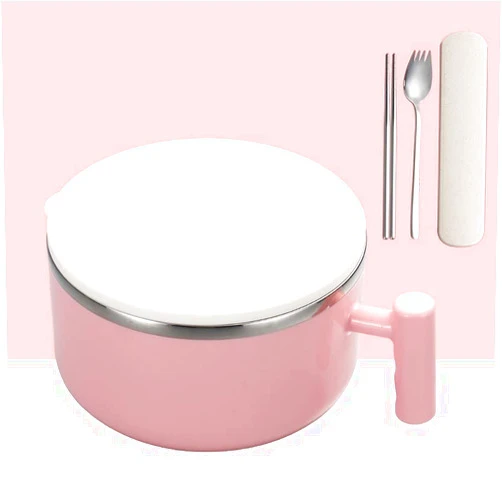 Efoot 34oz Stainless Steel Bowls,Insulation Bowls with Lid and Handle Perfect for Rice,Noodles,Salad (Pink)