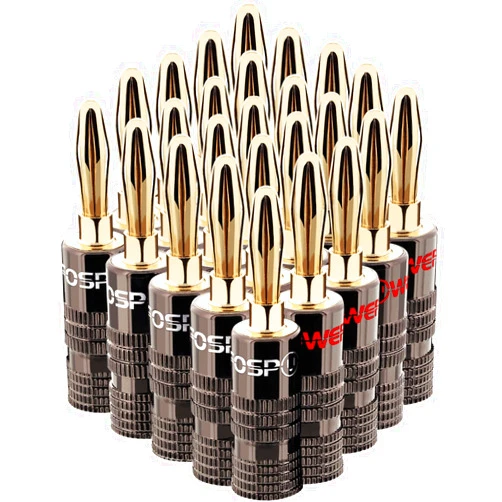 FosPower Banana Plugs 12 Pairs / 24 pcs, Closed Screw 24K Gold Plated Speaker Plug Connectors for Speaker Wire, Wall Plate, Home Theater, Audio/Video Receiver, Amplifiers and Sound Systems