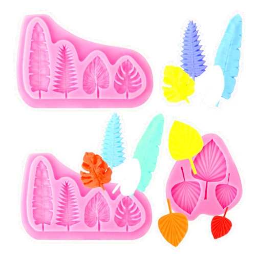 Salbsever 3 Pack Leaf Silicone Molds Fan Leaf Chocolate Mold Tropical Leaf Fondant Mold Palm Leaf Mold Monstera Leaf Chocolate Fondant Mold for Chocolate Candy Baking Sugar Cakes Cupcake Topper Decorating