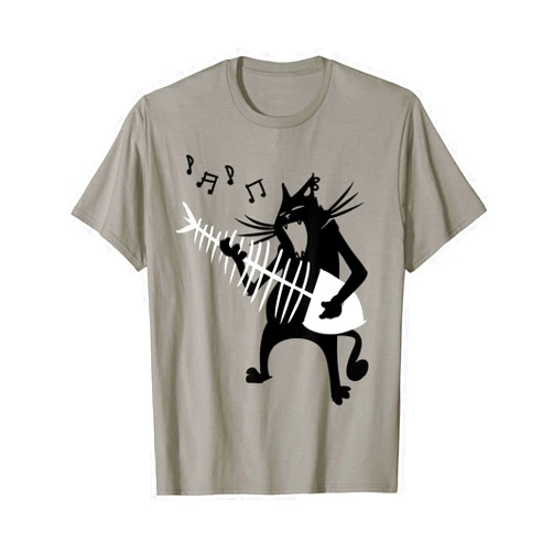 Rock and roll cat shirts Men Women Boy Girl Xmas Cat Playing Guitar Music Lover Rock Roll Christmas Gift Tee T-Shirt