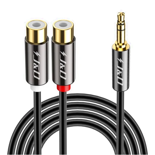 J&D 3.5mm to 2 RCA Cable, Gold Plated Copper Shell Heavy Duty 3.5mm Male to 2RCA Female Stereo Audio Adapter Extension Cable, RCA Female to 3.5mm Male, 6 Feet