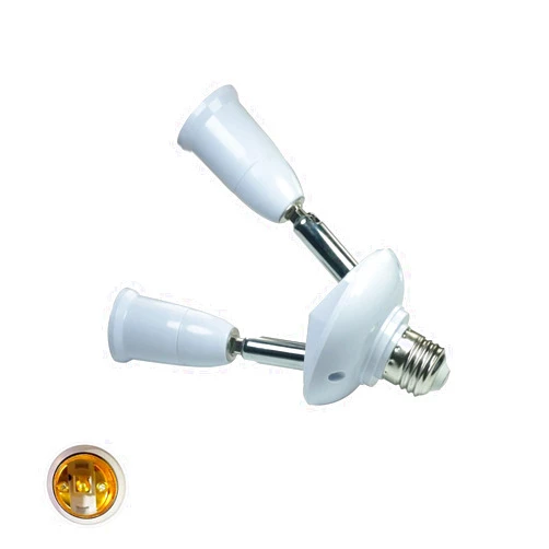 WPJCS 2 in 1 E27 Light Socket Splitter Adapter, Standard Base LED Bulb Converter, 360 Degrees Adjustable 180 Degree Bendable Light Bulb Extension.