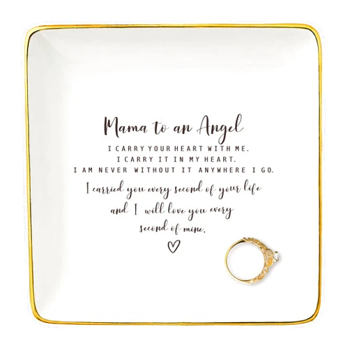 NZY Remembrance Angel Baby Gift for Mother Loss of Baby,Bereavement Sympathy Gifts,Pregnancy Miscarriage,Loss of Infant,Child Memorial,Ceramic Jewelry Tray Trinket Holder Ring Dish-Mama to an Angle
