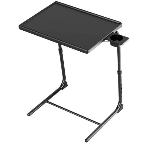 Allpop TV Tray Table, Allpop TV Dinner Tray for Eating, Adjustable Folding Laptop Table with 6 Heights & 3 Tilt Angles, Cup Holder on Couch & Bed, Black