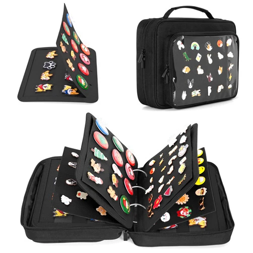 LUXJA Pin Display Bag with Detachable Pages (Fit for Pins, Brooches and Patches), Pin Book Pin Bag with Accessory Pockets, Black