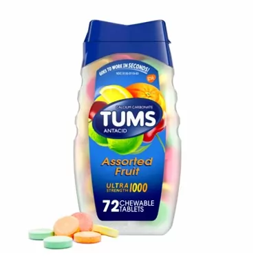 TUMS Ultra Strength Antacid Tablets for Chewable Heartburn Relief and Acid Indigestion Relief, Assorted Fruit - 72 Count Assorted Fruit 72 Count (Pack of 1)
