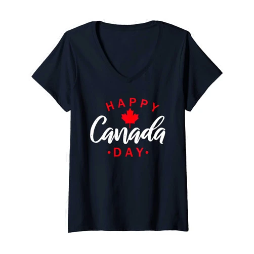 Happy Canada Day TShirts Funny Heart Maple Leaf Womens Happy Canada Day Shirt Funny Maple Leaf Canadian Flag Kids V-Neck T-Shirt