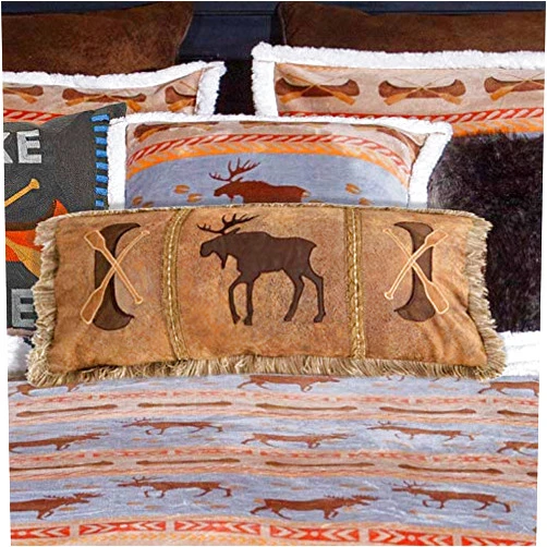 BLACK FOREST DECOR River Ramble Moose & Canoe Pillow