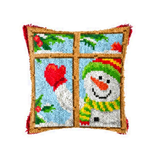ZUHSA Christmas Latch Hook Kits ​with Christmas Pattern Printed Canvas Crochet Gift Cross Stitch Sofa Cushion Cover Tool fit for Kids and Adults,43x43 cm (Snowflake J)