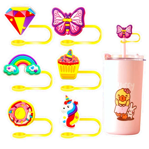 RONGYUH 6Pcs Straw Covers for Stanley Cup,0.4 in/10mm Cute Girls Straw Topper,Reusable Silicone Straw Tip Covers for Drinking Straws