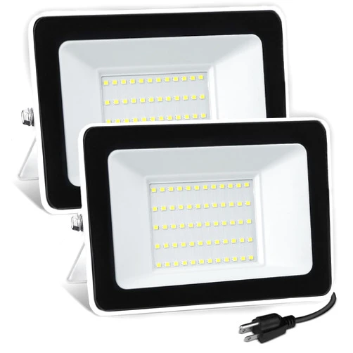 UFOND 5000 Lumens LED Flood Light with Plug,50W Waterproof Outdoor Floodlight,Adjustable Lighting Angle Security Lights,Wall Light for Garage Yard Garden Porch(2 Pack)