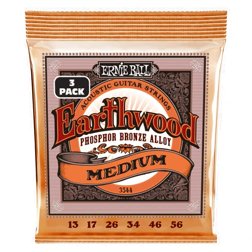 Ernie Ball Earthwood Medium Phosphor Bronze Acoustic Guitar Strings 3-pack, 13-56 Gauge (P03544)